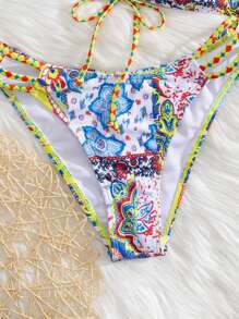 SHEIN Swim Women's Random Print Adjustable Strap 2pcs Bikini Set - Multicolor - View 3