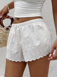 Sunnyshic 刺绣波浪下摆抽绳短裤