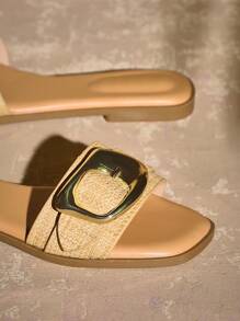 SHUZIA Women's Minimalist Daily Flat Sandals With Big Buckle Decor Mother's Day Present