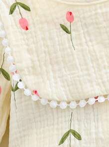 SHEIN 女婴休闲纯粉色长袖连体衣带帽子和围兜套装假日旅行休闲夏装衣服套装婴儿春装衣服婴儿服装套装 - 杏色 - 查看 6