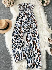 SHEIN Clasi Mono con estampado de leopardo fruncido sin tirantes talla grande para mujer, de verano - Multicolor - Ver 1