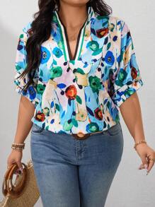 EMERY ROSE Áo cánh in họa tiết cổ chữ V cỡ lớn cho nữ, Áo đi chơi, Đi làm, Sân sau, Phụ nữ mùa hè, Phong cách Boho phương Tây - Nhiều màu - Xem 6