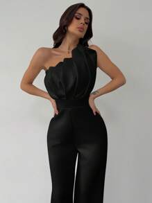 Firerie 情人节新款优雅 3D 褶皱设计无袖修身白色连体裤，适合通勤和日常穿着