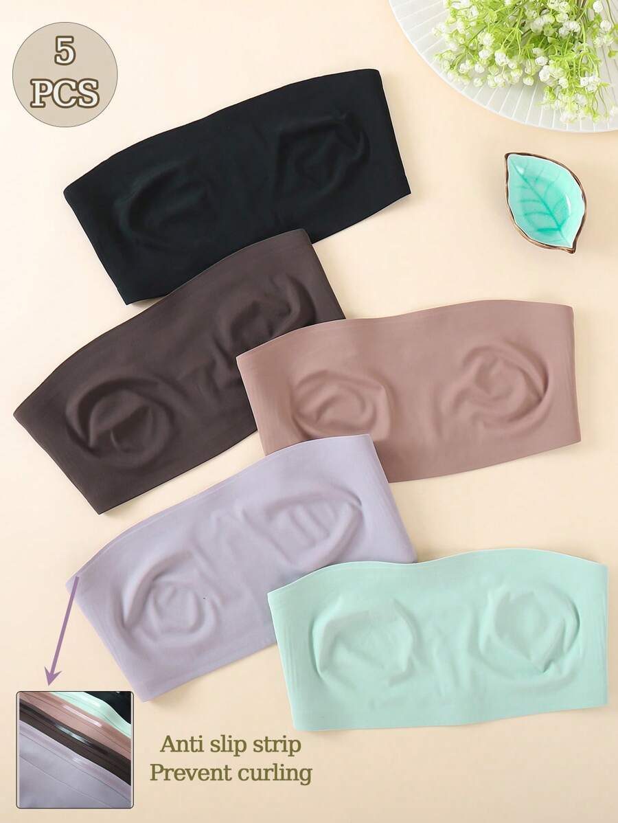 5 件/套女士无肩带无钢圈胸罩 - 彩色 - 查看 1