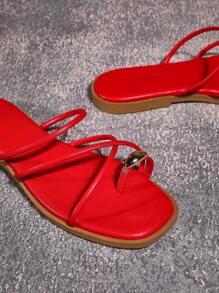 SHUZIA 女士热情红金色点缀人字拖——时尚高品质优雅情人节之选 - 紅色 - 查看 6