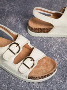 SHUZIA 女士可调节双扣带软木鞋垫拖鞋 - 杏色 - 查看 5