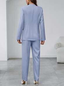 Chiquease 女士纯色长袖夹克和裤子套装