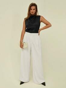 Auralis Áo sơ mi Plus Size Vắt màu trơn Thanh lịch - màu đen - Xem 3