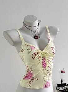 Elamini Top ajustado con lazo estilo bailarina, elegante para mujeres - Amarillo - Ver 3
