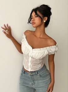 Aloruh Women's Spring/Summer White Shirt With 3D Embroidered Buttons - White - View 3