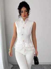 Elenzga 女士荷叶边纽扣背心吊带衫