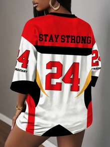 Slaydiva Casual Minimalist Letter & Numeral Print Women T-Shirt, Suitable For Summer, Sports Events