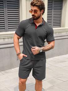 Manfinity Homme Men Summer Casual Simple T-Shirt And Shorts Set - Dark Grey - View 6