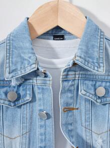 SHEIN Playful Pals Baby Boys Denim Jacket, Distressed Washed Loose Fit Casual Denim Outerwear - Light Wash - View 6
