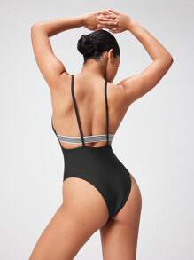 Swim Nautrix Women's Letter Print Quick Dry Racerback One-Piece Swimsuit Without Cup For Summer Beach Vacation - Black - View 7