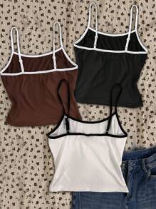 Attitoon 3pcs Women's Casual Versatile Solid Color Tank Top With Cat, Music, And Western Pattern Prints, Suitable For Summer,Rave Top Back To School