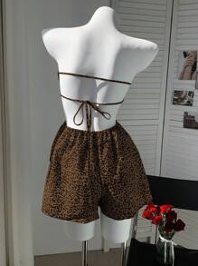 Comfortcana 大码豹纹连体裤，百搭适合海滩度假、春夏季 - 棕色 - 查看 3