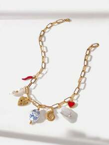 Maija 时尚花卉、胡椒、贝壳、心形吊坠锁骨链