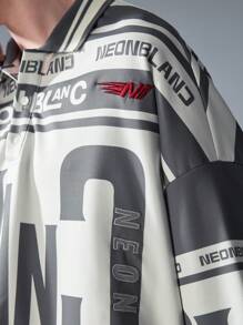 NEON BLANC Áo thun polo dệt kim dài tay in họa tiết phong cách đường phố dành cho nam, mùa hè, đi học - màu đen - Xem 5