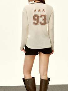 Rina Fox 女士字母与数字印花长袖休闲 T 恤 - 杏色 - 查看 2