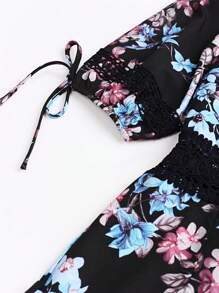 SHEIN Clasi Váy ngắn tay thêu ren họa tiết hoa cho nữ - Màu Hồng Tươi - Xem 4