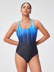 Swim Nautrix 1 件女士海滩夏季泳衣，彩色渐变色露背网眼拼接运动风格 - 彩色 - 查看 5