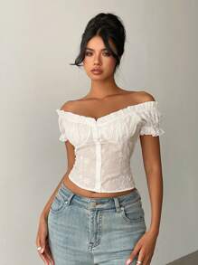 Aloruh Women's Spring/Summer White Shirt With 3D Embroidered Buttons - White - View 7