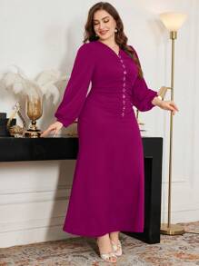 Modelyn Vestido de punto de sirena largo con cuentas en talla grande, elegante y entallado