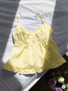 Comfortcana 女士格纹荷叶边休闲吊带背心