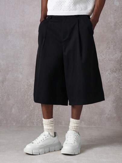 Tailored Pleated Walking Length Urban Style Men Shorts