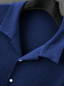 Manfinity Homme Men's Textured Solid Color Short Sleeve Shirt And Shorts Set, Casual Summer Outfit - Royal Blue - View 6