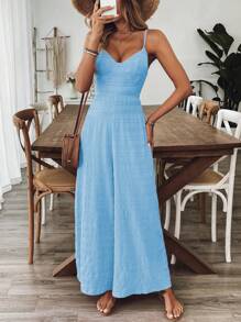 Breezaya Women's V-Neck Fuchsia Jumpsuit, Vacation/Summer