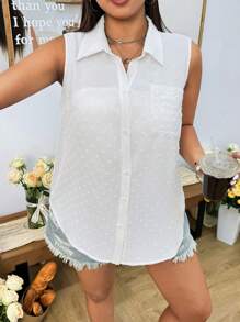 SHEIN EZwear Cardigan senza maniche con colletto oversize per donne taglia forte