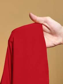 Slaydiva 大码女式优雅办公和度假胸袋抽绳腰衬衫和裤子两件套 - 紅色 - 查看 8