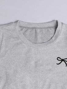 SHEIN Explorewe 3pcs Tween Girls Casual Versatile Black Bow Front Print Short Sleeve Gathered Waist T-Shirt Set, School, Campus, College Summer Holiday