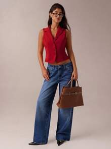 SHEIN Forever 21 春夏女士浪漫/舞会/正式/生日/90 年代/商务休闲女士/优雅/西部装/外出/时尚/休闲/Y2K/俱乐部/办公室/鸡尾酒会/复古/紧身/狂欢节/有趣/优雅/老钱/街头服饰/度假/乡村音乐会/工作/端庄/春假/单身派对/音乐会/坏人/基本款/毕业/前扣/红色背心 - 紅色 - 查看 3