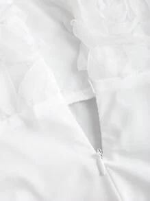 SHEIN LUNE 新款春季女士两件套，浪漫 3D 花卉法式复古优雅修身纹理紧身连衣裙 - 白色 - 查看 4