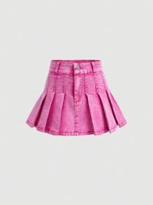 SHEIN Bộ váy denim ép ly không dây Y2K thời trang dành cho bé gái tuổi teen, trang phục dạo phố mùa xuân và mùa hè cho bé gái - Hồng - Xem 6