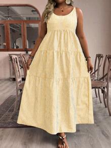 SHEIN VCAY Plus Size Casual Striped Sleeveless Dress,Beach Dress Sundress,Holiday Outfits Boho
