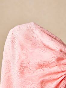 SHEIN Leap Crew Young Girls' Elegant Pink Lace Oversized Bow Decor Party Dress, Spring/Summer - Pink - View 5