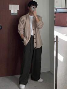 DAZY 春季男士纯黑色宽腿宽松休闲裤，秋季