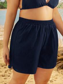 Swim Lushoire Plus Size Summer Holiday Beach Slant Pocket Elastic Waist Boardshorts Black Shorts Womenwomen Sports Shortsbeach Shorts