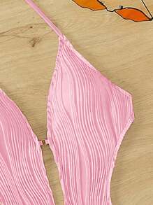 SHEIN Swim 1 pieza Traje de baño de una pieza con cuello halter y espalda descubierta de unicolor, para vacaciones y playa