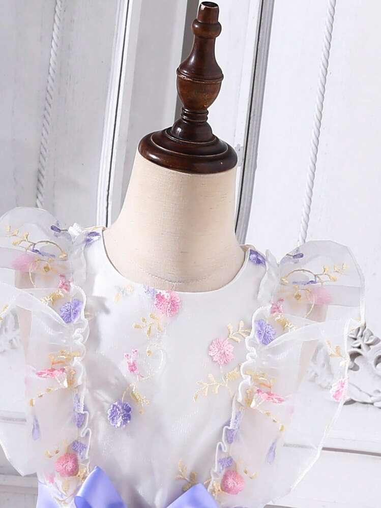 Tween Girl Princess Dress With Embroidery Detail, Elegant Light Weight Party Dress - Mauve Purple - View 4