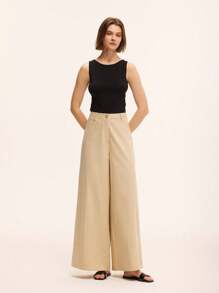 Chiquease Casual Khaki High Waist Wide Leg Cotton Cargo Pants Fall Cloth For Women - Khaki - View 5