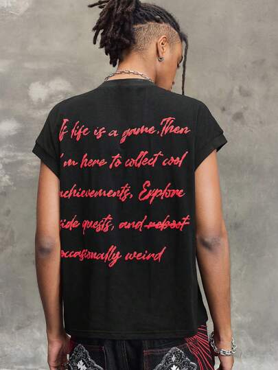 Street Life Canotta casual da uomo con stampa a lettera, collo rotondo, modello largo