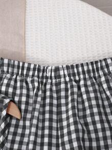 SHEIN Leap Crew 青少年女孩格子交叉蝴蝶结无袖上衣和阔腿裤两件套 - 黑與白 - 查看 7