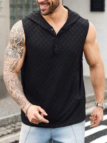 Manfinity Homme Plus Size Men's Hooded Jacquard Textured Top - Black - View 5