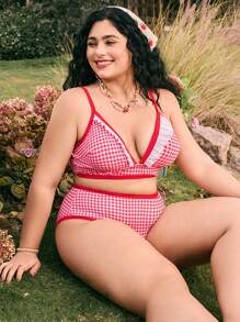 Swim Mod Bộ đồ bơi tankini kẻ caro thường ngày cỡ lớn cho nữ, kỳ nghỉ - Đỏ - Xem 4