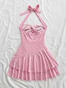 Soleia 挂脖系带扭纹多层紧身连衣裙 - 粉色 - 查看 2